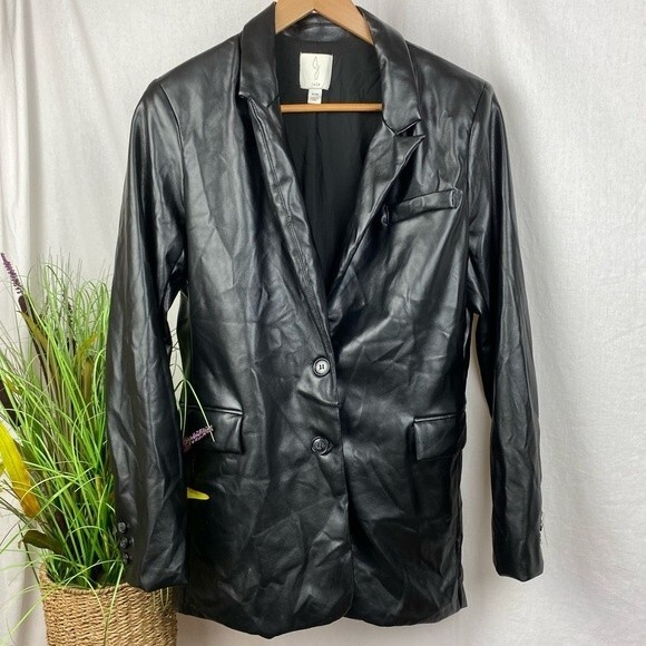 Joie Black Vegan Leather Button Up Jacket Blazer M Medium - Picture 2 of 7